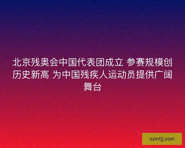 北京残奥会中国代表团成立 参赛规模创历史新高 为中国残疾人运动员提供广阔舞台